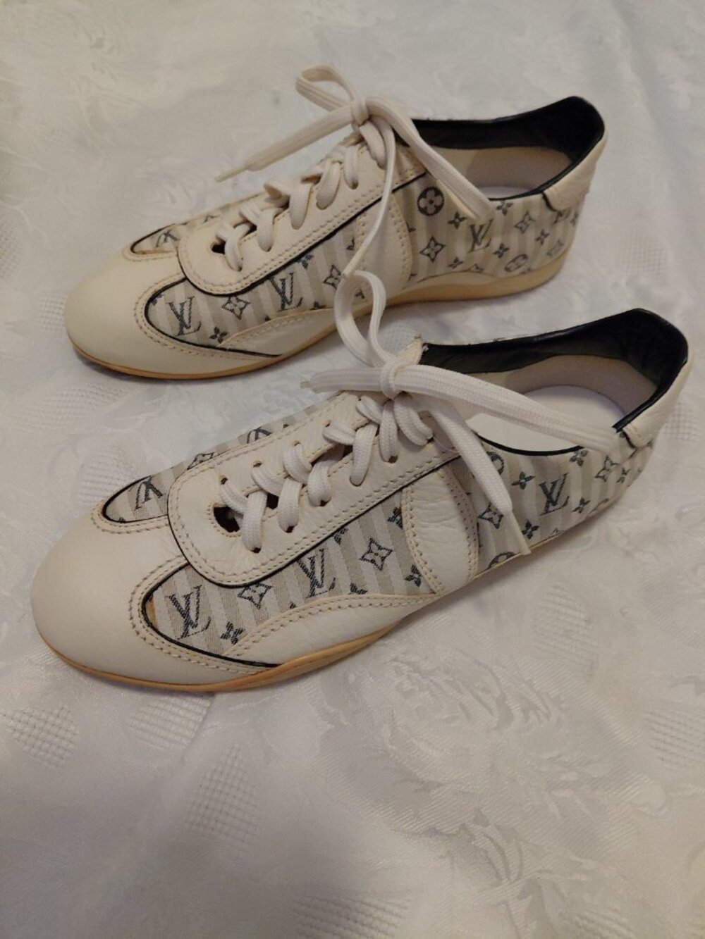 Louis Vuitton Sneakers Monogram Canvas & Leather Striped Ivory 36.5 - Picture 2 of 16